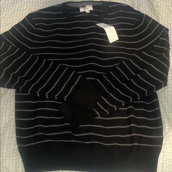 New Calvin Klein L merino wool Men's Black and Gray Crewneck Sweater - Picture 1 of 6